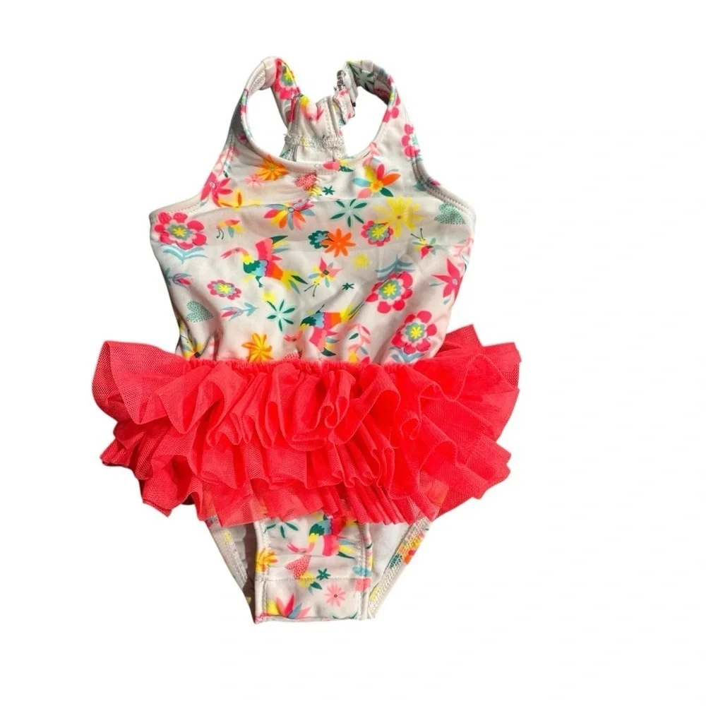Cat & Jack Toddler Girls' Shapes One Piece Swimsuit, White Multicolor 12 Months